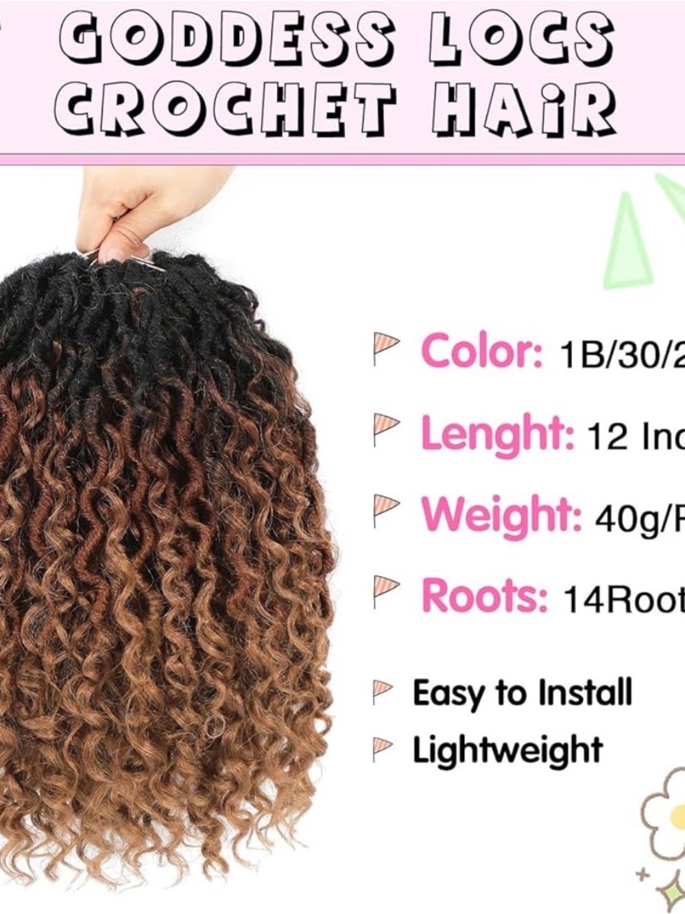 Goddess Crochet Hair - Ombre Brown (1B/30/27) Lightweight Crochet Locs